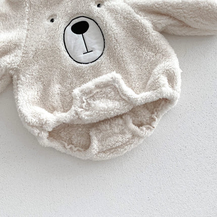 Baby Hooded Romper Bear Ears Cute Plush Baby Clothes Winter 0-2 Years Old Korean version Baby Clothes Baby Romper