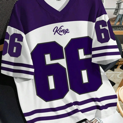 2025 summer new V-neck men's casual T-shirt Chicago letter-printed polyester pullover summer daily outdoor street wear clothes