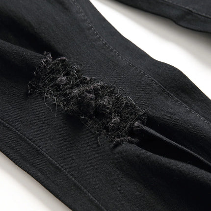 Denim Pencil Ankle Length Pants Men Jean Ripped Washed Zipper Fly Hole Jeans Skinny Solid Pockets High Street Distressed