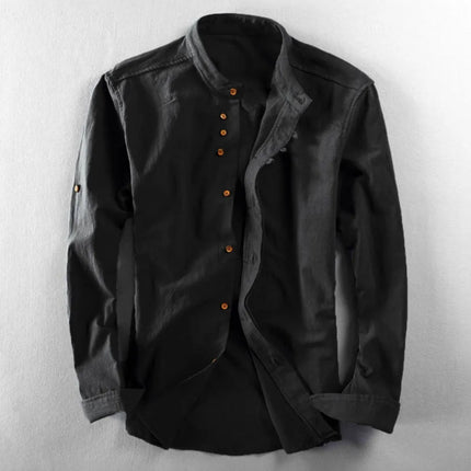 Vintage Men Stand Collar Long Sleeve Button Slim Blouse Shirt Spring Autumn Male Workwear Blouse Tops YZXFS-W2003