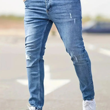 Kakan - European and American High-quality Men's Small Leg Elastic Hole Long Jeans, Street Tight New Jeans