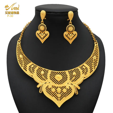 ANIID Indian 24K Gold Color Necklace Set Nigerian Party Bridal Wedding Ethiopian Luxury Dubai Jewelry Wholesale 2024 New Gifts
