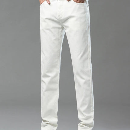 Four Season New Men's Yellow Jeans Fashion Business Casual Straight Denim Stretch Trousers All-match Men's Casual Pants Jeans