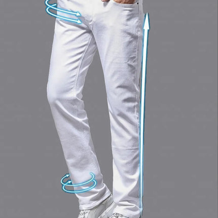 Men White Jeans Elasticity Straight Slim Fit Casual Soft Business Classic Brand Trousers Fashion Advanced Stretch Denim Pants