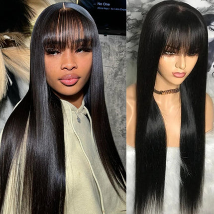 Silkwave Bone Straight Human Hair With Bangs 3x1 Lace Middle Part Wigs For Black Women Brazilian 30 32 Inch Cheap Glueless Wig