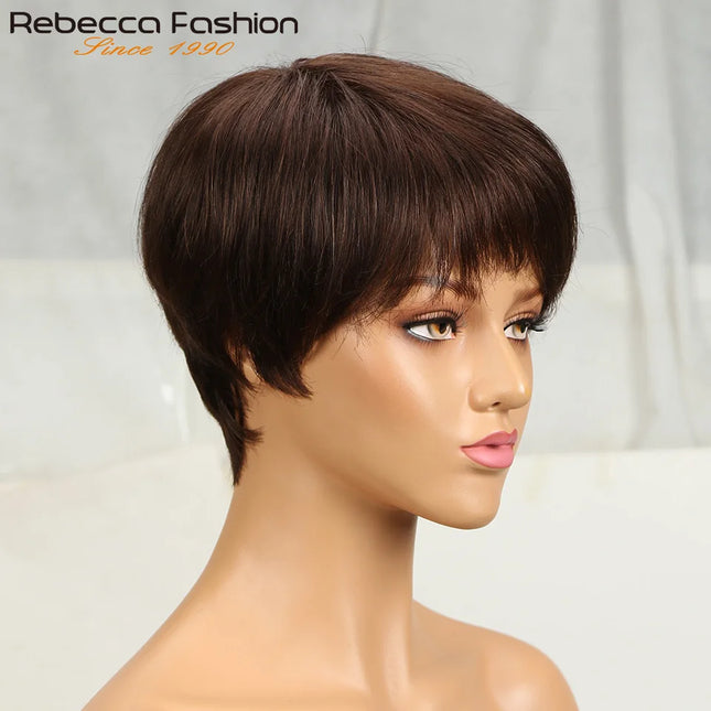 1B Pixie Short Cut Colored Straight Human Hair Wigs With Bangs Fringe Full Machine Made Wigs For Women Brazilian Natural Black