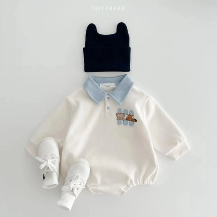 New Arrival Baby Boys Long Sleeve Cartoon Romper Turn-Down Collar  Infant Kids Jumpsuits Toddler Bodysuits Pure Cotton 0-3Y