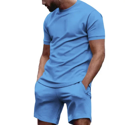 Summer Leisure Fitness Suit Crew-neck T Men Breathable Large Size Sports Short Sleeve Shirt Shorts Suit Men