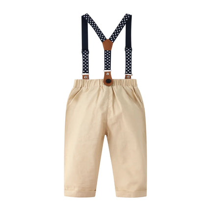 Gentleman Spring Autumn Outfit for Newborn Boy Cotton Baby First Formal Birthday Clothes Solid Pant with Strap Toddler Party Set