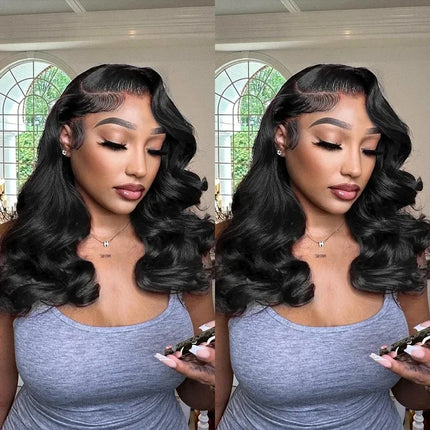 200%Brazilian Body Wave Bob Wig Lace Frontal Wig Human Hair Natural Hairline Short Wavy 13x4 Lace Front Wig Preplucked Remy Hair