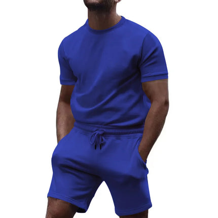 Summer Leisure Fitness Suit Crew-neck T Men Breathable Large Size Sports Short Sleeve Shirt Shorts Suit Men