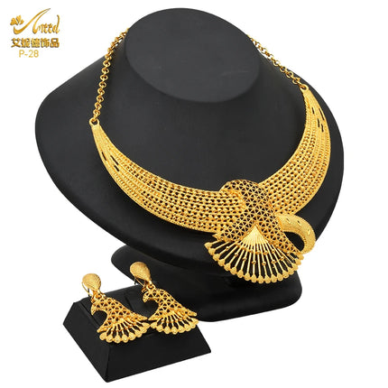 ANIID Indian 24K Gold Color Necklace Set Nigerian Party Bridal Wedding Ethiopian Luxury Dubai Jewelry Wholesale 2024 New Gifts