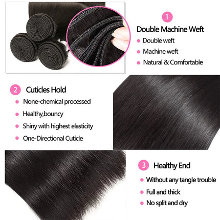Bone Straight 13A Grade Human Hair Bundles With Closure Malaysian Unprocessed Frontal Tissage Bresiliens Bone Straight Virgin