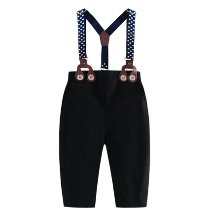 Gentleman Spring Autumn Outfit for Newborn Boy Cotton Baby First Formal Birthday Clothes Solid Pant with Strap Toddler Party Set