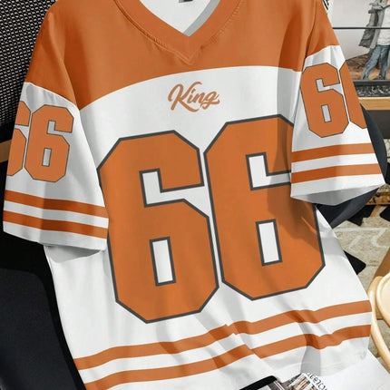 2025 summer new V-neck men's casual T-shirt Chicago letter-printed polyester pullover summer daily outdoor street wear clothes