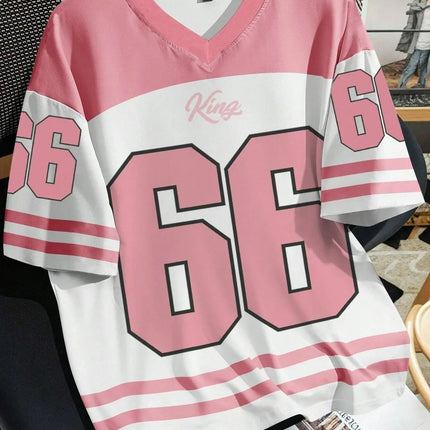 2025 summer new V-neck men's casual T-shirt Chicago letter-printed polyester pullover summer daily outdoor street wear clothes