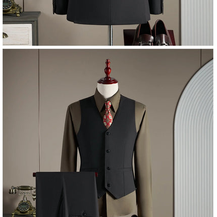 15% high-end wool suit for men, fashionable and stylish wedding, British-style business casual gray-blue suit three-piece set
