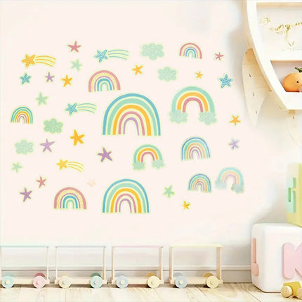 Kids’ Room Luminous Rainbow & Cloud Wall Sticker – Glow-in-the-Dark Cartoon Decor