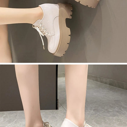 Women Patent Learther Platform Sneakers 10CM Wedge Heels Ladies Autumn Chunky Sneakers Pumps Woman Non Slip Super Thick Shoes