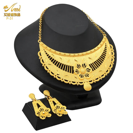 ANIID Indian 24K Gold Color Necklace Set Nigerian Party Bridal Wedding Ethiopian Luxury Dubai Jewelry Wholesale 2024 New Gifts