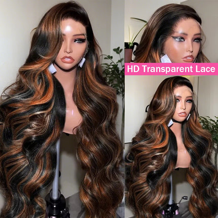 Linktowig 300 High Density Highlight Wig Human Hair Body Wave 13x6 HD Lace Frontal Wigs 1B/30 Black Brown Colored Human Hair Wig