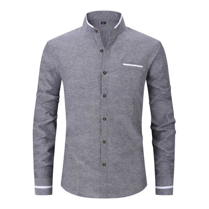 New Fashion Patchwork Long Sleeeve Casual Shirts Men Stand Collar Slim Fit Blouses High Quality Spirng Autumn Male Dress Shirt