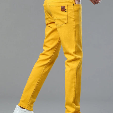 Four Season New Men's Yellow Jeans Fashion Business Casual Straight Denim Stretch Trousers All-match Men's Casual Pants Jeans