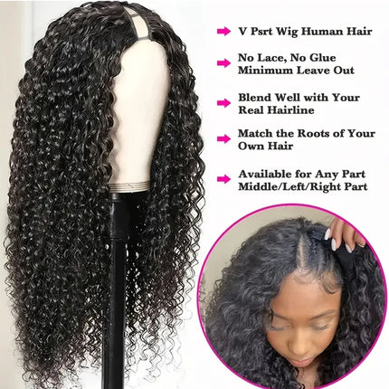 Afro Kinky Curly V Part Human Hair Wigs 30 Inch Machine Made Wig Upgrade V Part Wigs Glueless Full Head Clip In Half Wigs