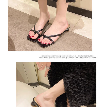 Flip-flops, Women Wear 2024 New Summer Half - Toe Sandals, Fashion Casual Mid-heel Chunky Sandals, Women's Shoes
