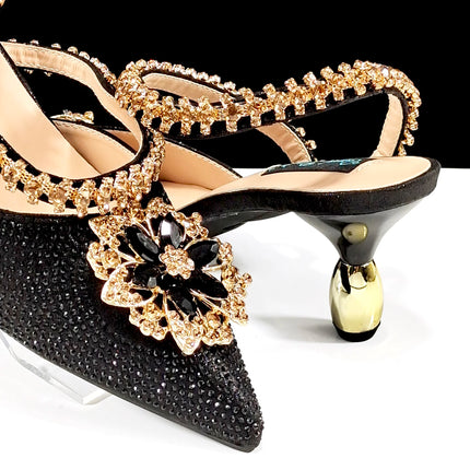 African Special Banquet Elegant Style Silver Color Party Wedding Pointed Toe  Heel Women Shoes and Bag Set With Rhinestone