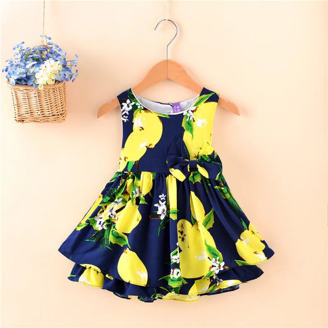 Baby Girl Dresses Summer Lemon Print Sleeveless Girl Princess Dresses Cute Girls Beach Dresses