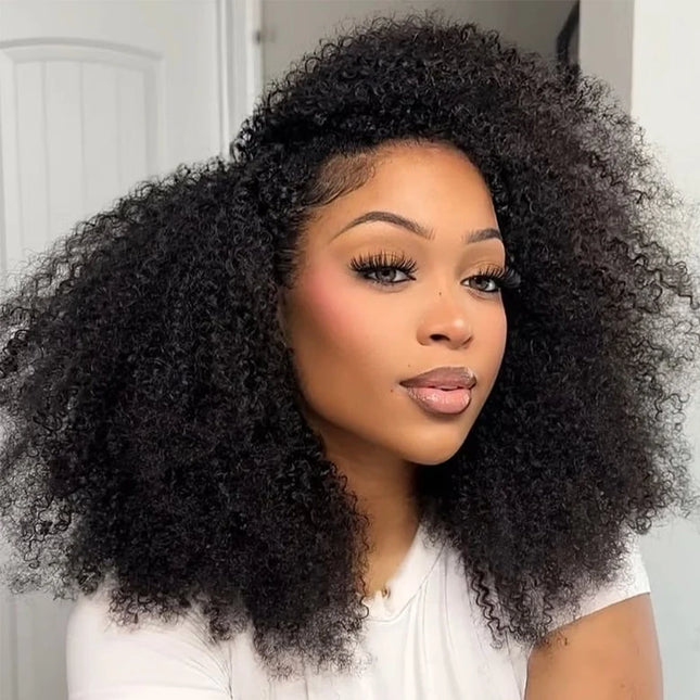 250% Density Kinky Curly Half Wigs Human Hair Seamless Flip Over Half Wig Beginner Friendly Curly Wigs for Black Women