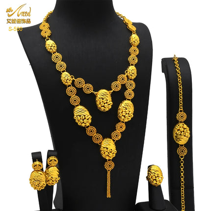 ANIID Indian 24K Gold Color Necklace Set Nigerian Party Bridal Wedding Ethiopian Luxury Dubai Jewelry Wholesale 2024 New Gifts