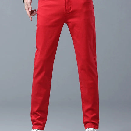 Four Season New Men's Yellow Jeans Fashion Business Casual Straight Denim Stretch Trousers All-match Men's Casual Pants Jeans