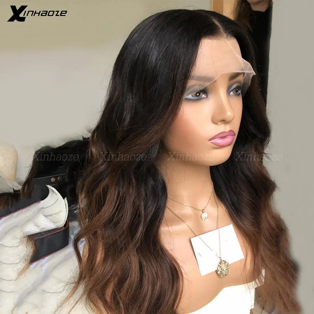 Ombre Brown 5x5 Silk Top Human Hair Wigs Natural Wave Malaysian Remy Hair Glueless 13x6 Lace Front Wigs with Baby Hair Hairline