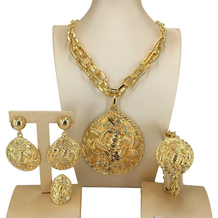 2022 Hot Selling Brazilian Dubai Italian Gold Plated Jewelry Women's Wedding Party Banquet Big Pendant Jewelry Sets FHK13725
