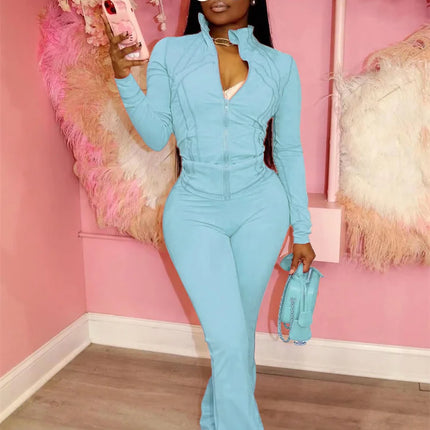 Weird Puss Sporty Casual 2 Piece Set Women Hooded Zipper Turtleneck Jacket+Skinny Straight Pants Matching Trend Workout Suit