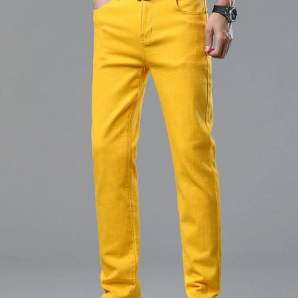 Four Season New Men's Yellow Jeans Fashion Business Casual Straight Denim Stretch Trousers All-match Men's Casual Pants Jeans