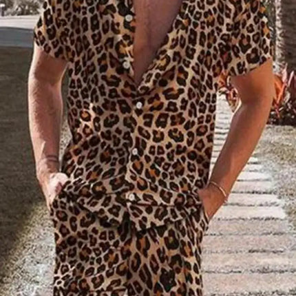 Hawaiian Vacation men's Fashion set, 3D flip-top Printed short-sleeved shirt, Casual Beach Capre Set