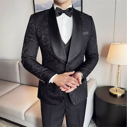 New (Blazer+vest+pants) for Men. Fashion. Casual. British Style. Singer Performance. High Density Jacquard Wedding Dress. Suit