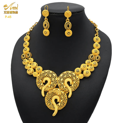 ANIID Indian 24K Gold Color Necklace Set Nigerian Party Bridal Wedding Ethiopian Luxury Dubai Jewelry Wholesale 2024 New Gifts