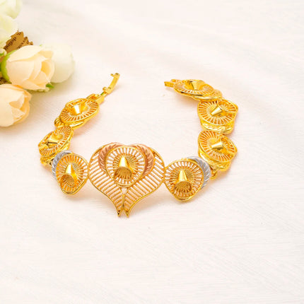 Liffly 24K Alloy Dubai Jewelry Sets for Women Gold Color Necklace Earrings Bracelet African Bridal Wedding Jewellery Wholesale