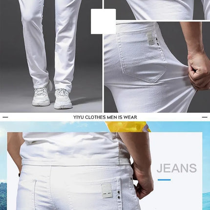 Men White Jeans Elasticity Straight Slim Fit Casual Soft Business Classic Brand Trousers Fashion Advanced Stretch Denim Pants