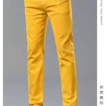 Four Season New Men's Yellow Jeans Fashion Business Casual Straight Denim Stretch Trousers All-match Men's Casual Pants Jeans