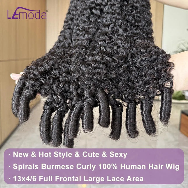 Lemoda 12A Burmese Curly Human Hair Wigs 210% Pixie Curls Spirals Wigs 13x4 HD Transparent Lace 13x6 Full Frontal Wigs For Women