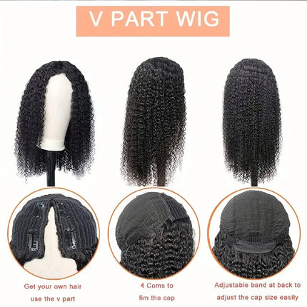 Afro Kinky Curly V Part Human Hair Wigs 30 Inch Machine Made Wig Upgrade V Part Wigs Glueless Full Head Clip In Half Wigs