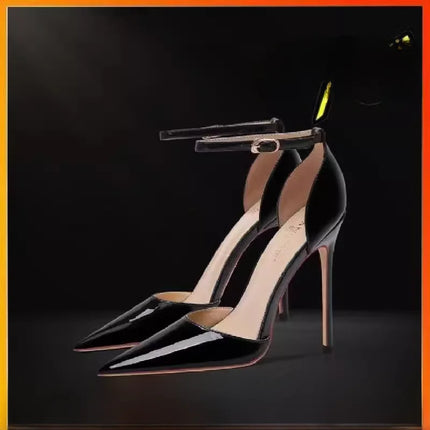Bla Patent Leather Hollow out Strap High Heels Sandals Women's Pointed Toe Thin Heel Sexy 2025 New Spring Autumn
