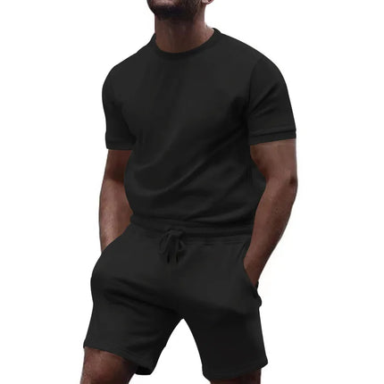 Summer Leisure Fitness Suit Crew-neck T Men Breathable Large Size Sports Short Sleeve Shirt Shorts Suit Men