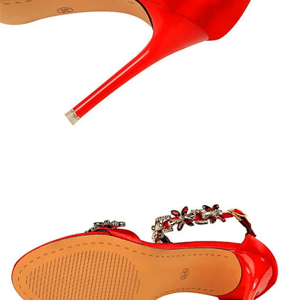 Soft Silk Open Toe Women Sandals 2024 Summer Luxury Crystal Ankle Buckle High Heels Shoes Bride Party Lady Green Red Black Pumps