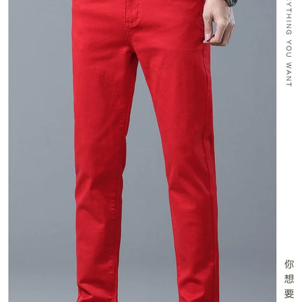 Four Season New Men's Yellow Jeans Fashion Business Casual Straight Denim Stretch Trousers All-match Men's Casual Pants Jeans